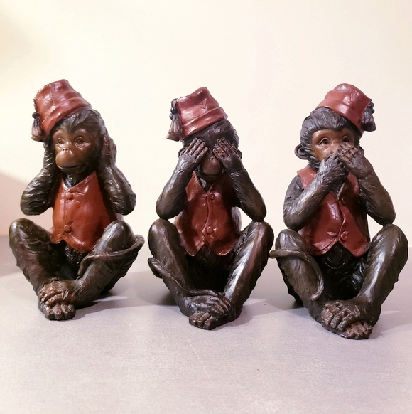 Other - Vtg No Evil Wise Monkeys 7" Figurines Set